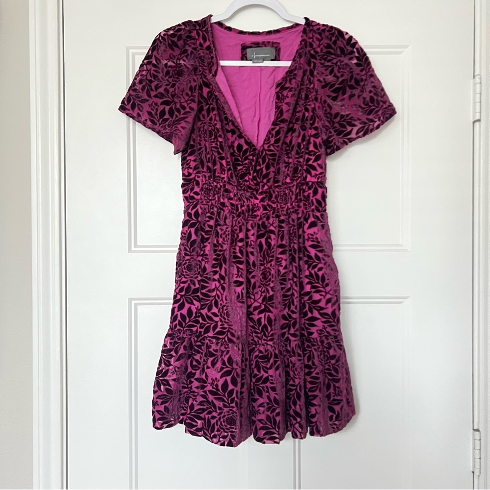 Anthropologie Burnout Velvet Mini Dress Purple Magenta Boho Frilly XS